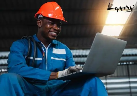 Business Plan Basics: Botswana Template & Guide 10 Construction worker holding a laptop, viewing an awesome business plan template