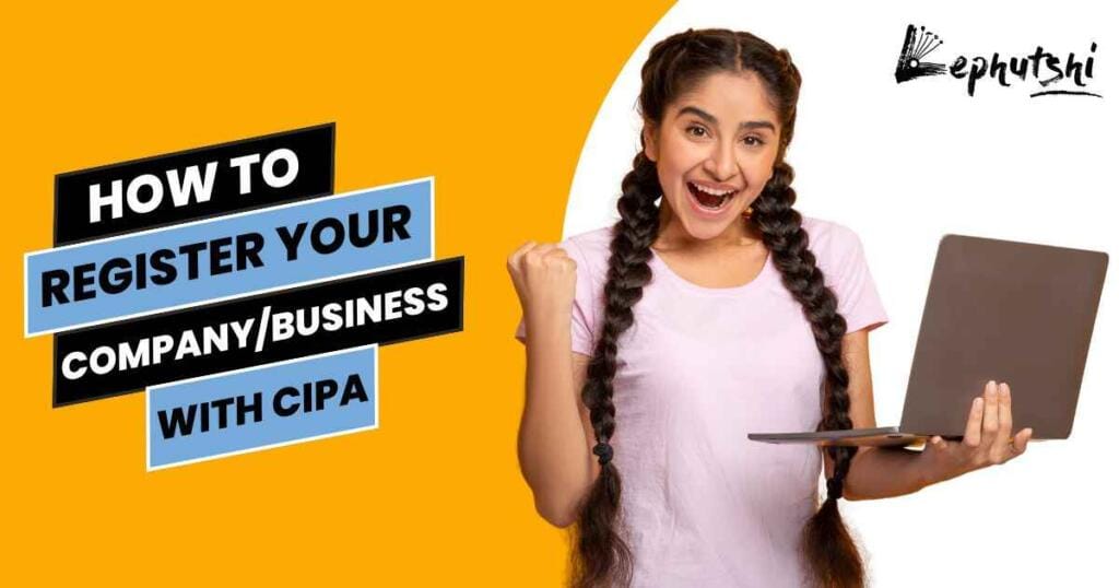 Lady celebrating successful company registration in Botswana with laptop