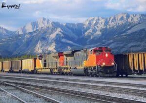 Modern freight train transporting cargo through Botswana’s countryside, symbolizing the nation’s growing rail transport and logistics network
