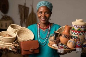 Online Business Ideas for Entrepreneurs in Botswana 8 Botswana craftsperson showcasing handmade crafts for online business and ecommerce sales