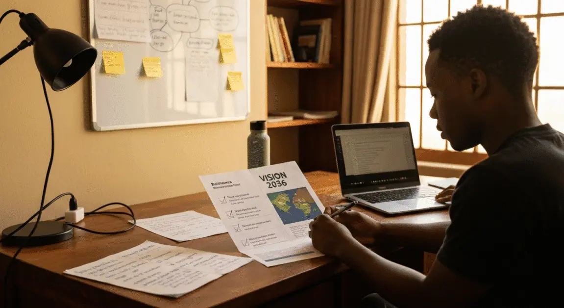 Top Sustainable Business Ideas for Green Entrepreneurs in Botswana 1 Entrepreneur in Botswana planning a green business aligned with Vision 2036