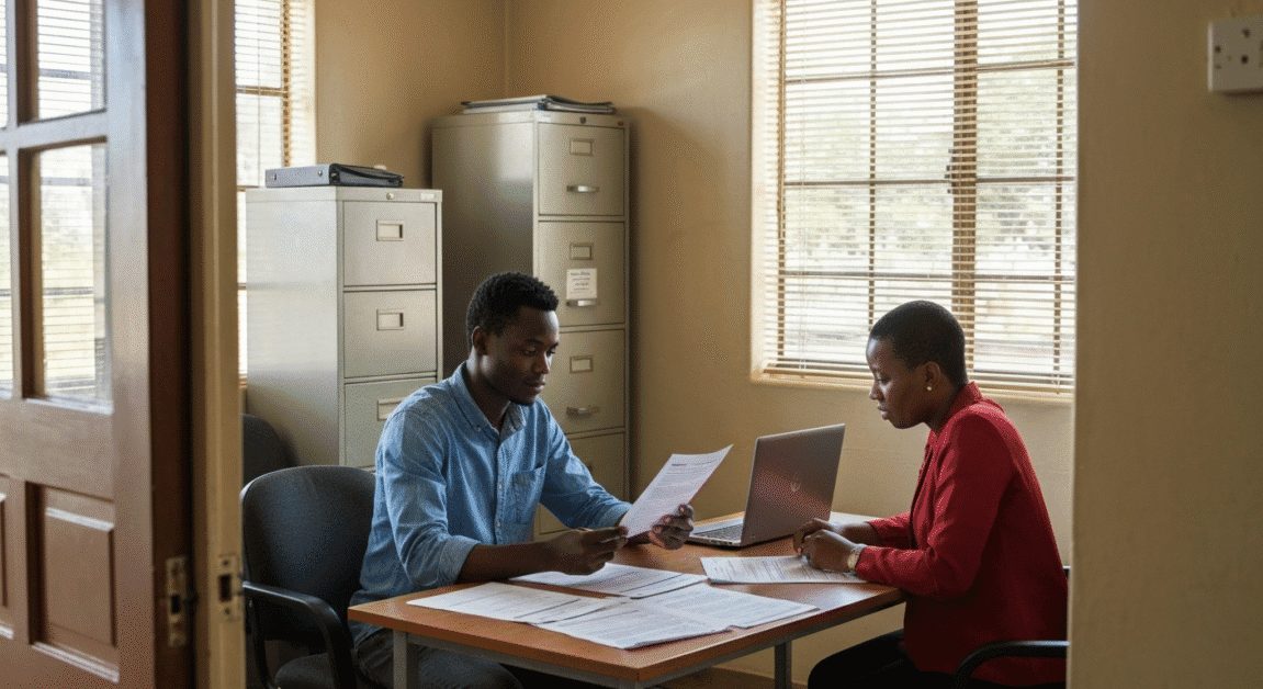 Aspiring business owner discussing funding options with a government officer