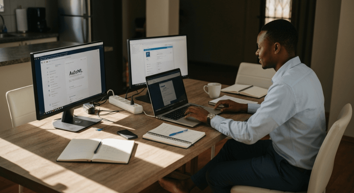 Solo entrepreneur in Botswana experimenting with AI using AutoML in home workspace