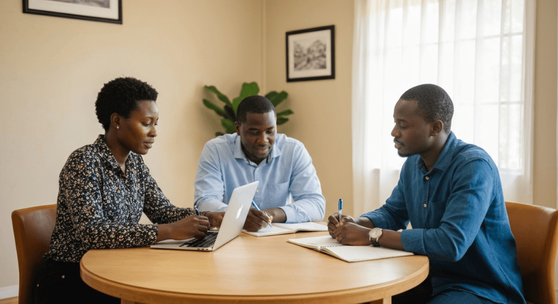 Pros & Cons of Franchising: Is It Right for You? 5 Botswana colleagues discussing business strategies at a round table.