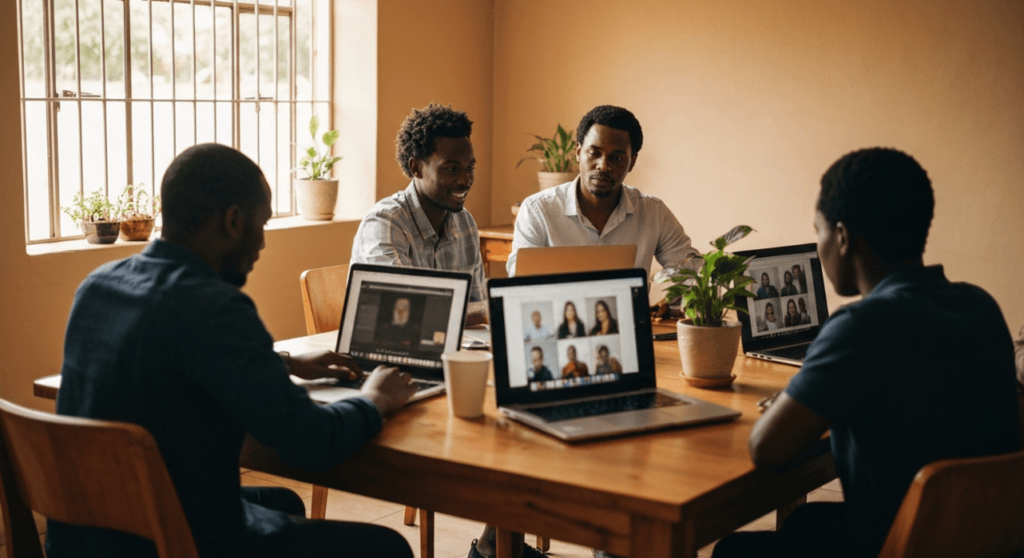 Best Business Ideas to Start (Trending Opportunities) 5 Botswana team engaged in a virtual meeting in a flexible workspace