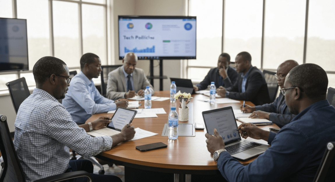 Automation and AI in Botswana’s Business Operations 2 Botswana government officials in a meeting on AI and tech policies