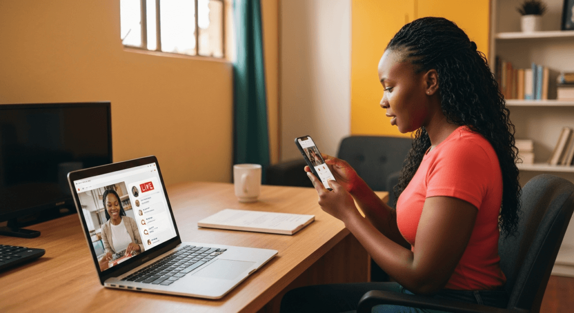 Botswana entrepreneur preparing for a live shopping event on social media