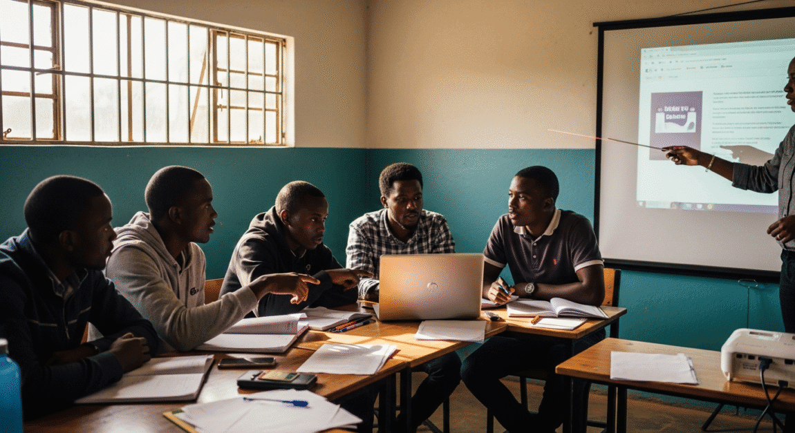 Young entrepreneurs attending a business support session at a Botswana youth resource center