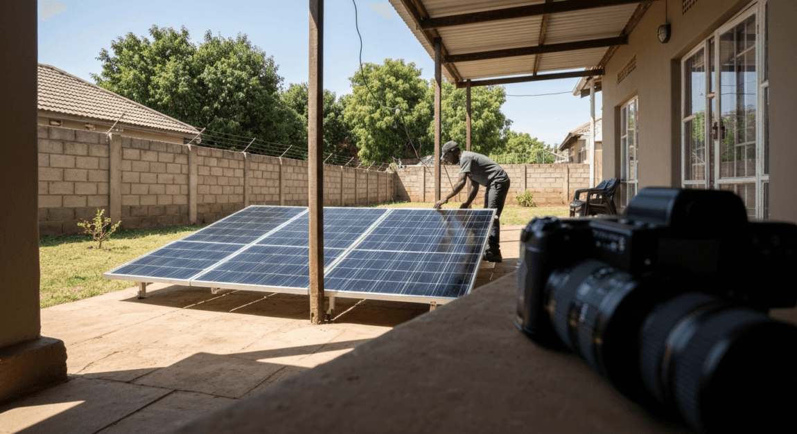 Solar Energy Business Plan: How to Start a Solar Power Company 1 Installation of solar panels in a Botswana backyard