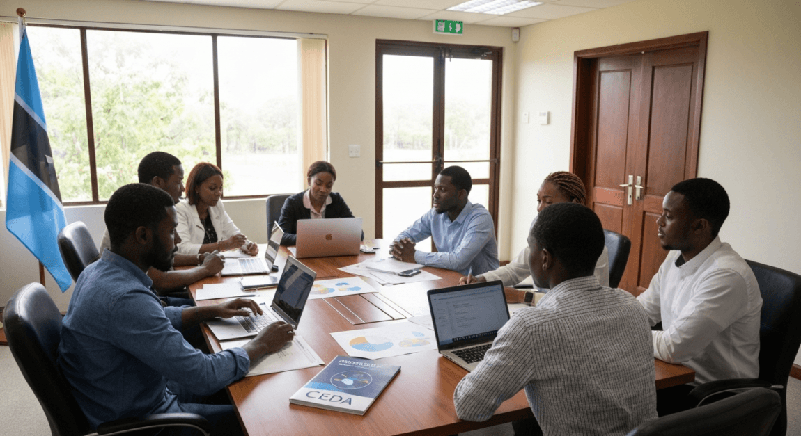 A collaborative meeting at CEDA with participants engaged around a conference table.