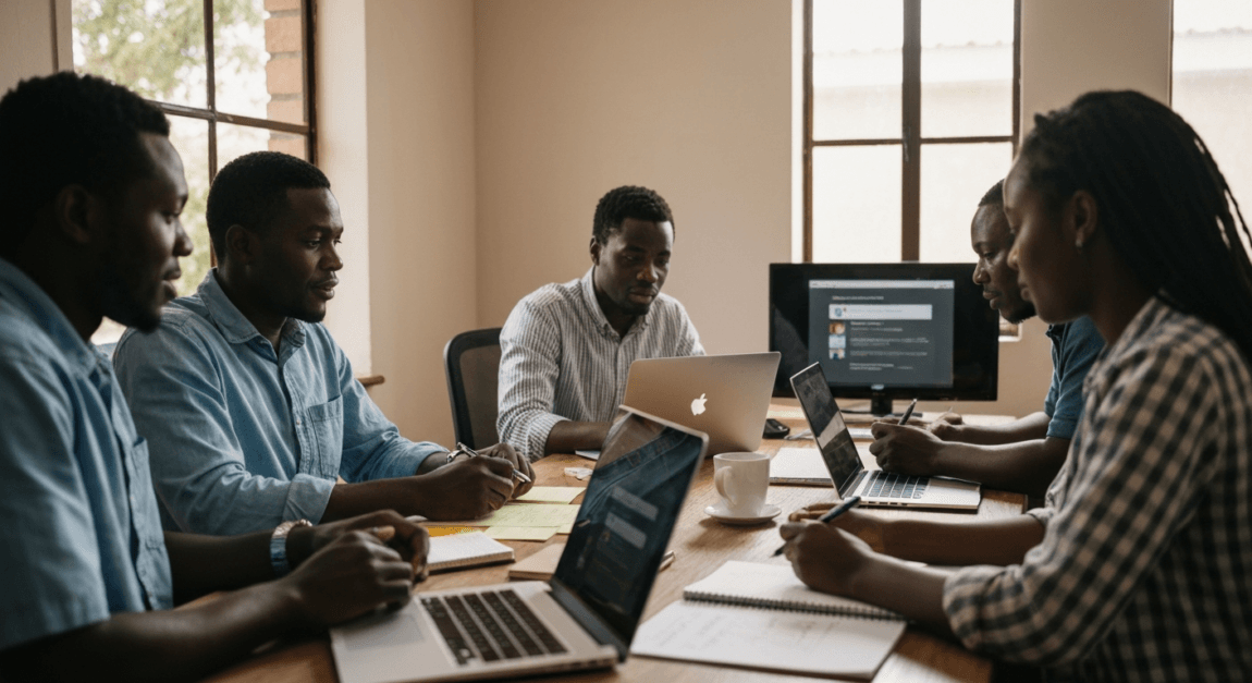 Most Inspiring Entrepreneur Biographies & Autobiographies 1 Botswana entrepreneurs collaborating on branding strategies in a local office.