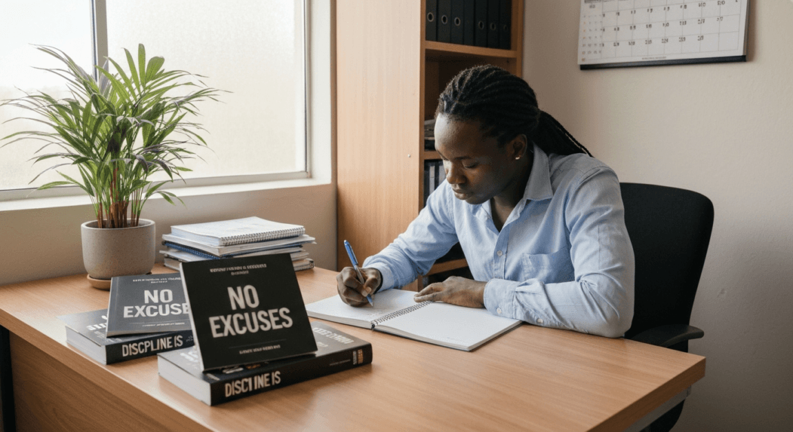 Mindset & Self-Development Books for Entrepreneurs 2 Entrepreneur in Botswana applying self-discipline strategies from books.