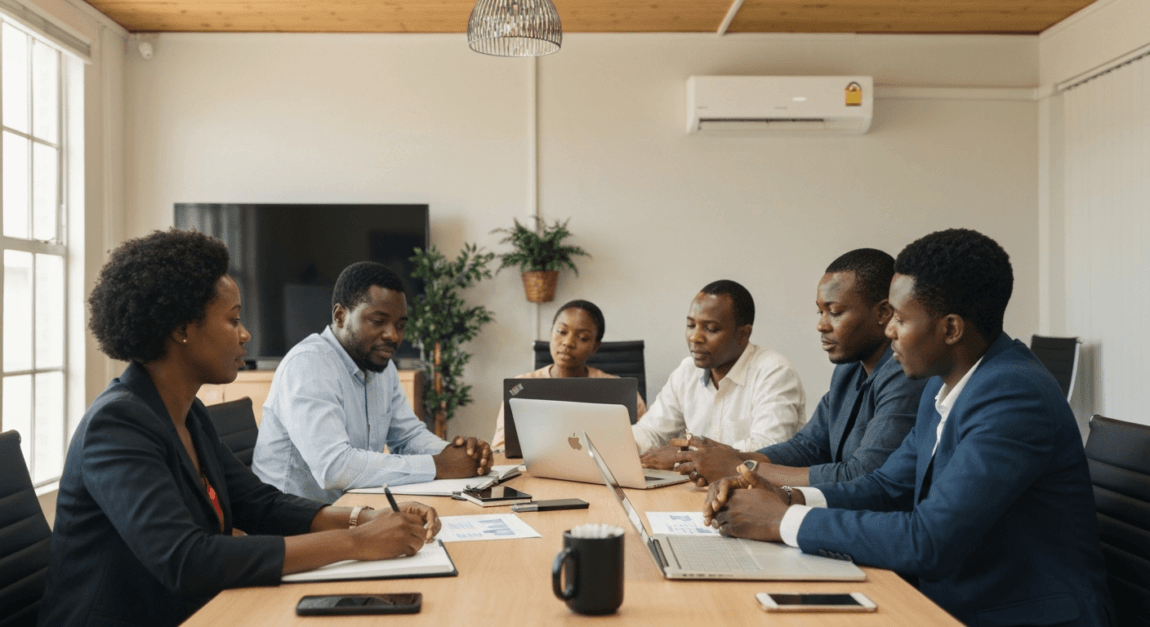 A team in Botswana office engaged in feasibility study analysis.