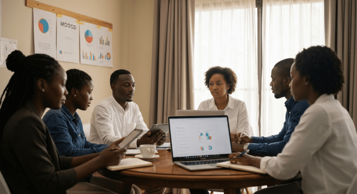 How to Write a Winning Business Plan for Funding in Botswana 3 Team strategizing operational plans in Botswana, focused on SMEs.