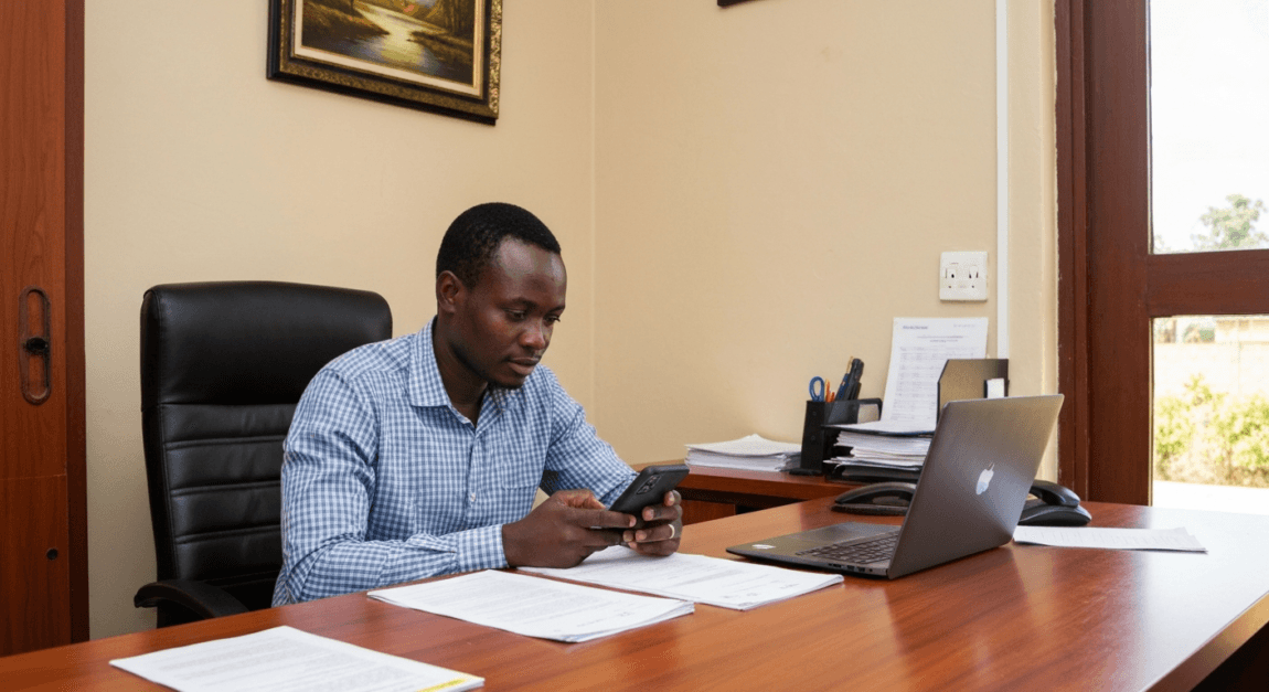 Digital Transformation for SMEs in Botswana: A Roadmap to Go Digital 7 SME owner setting up business profile in office.