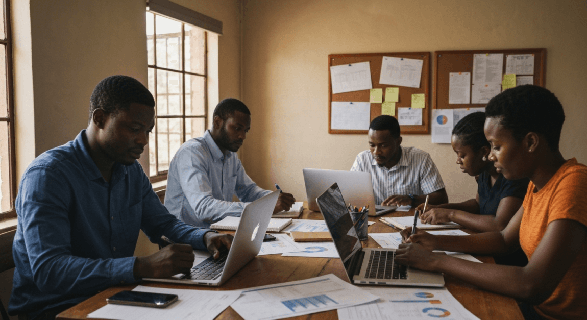 How to Write a Business Plan 1 Botswana entrepreneurs conducting market research in a small office.