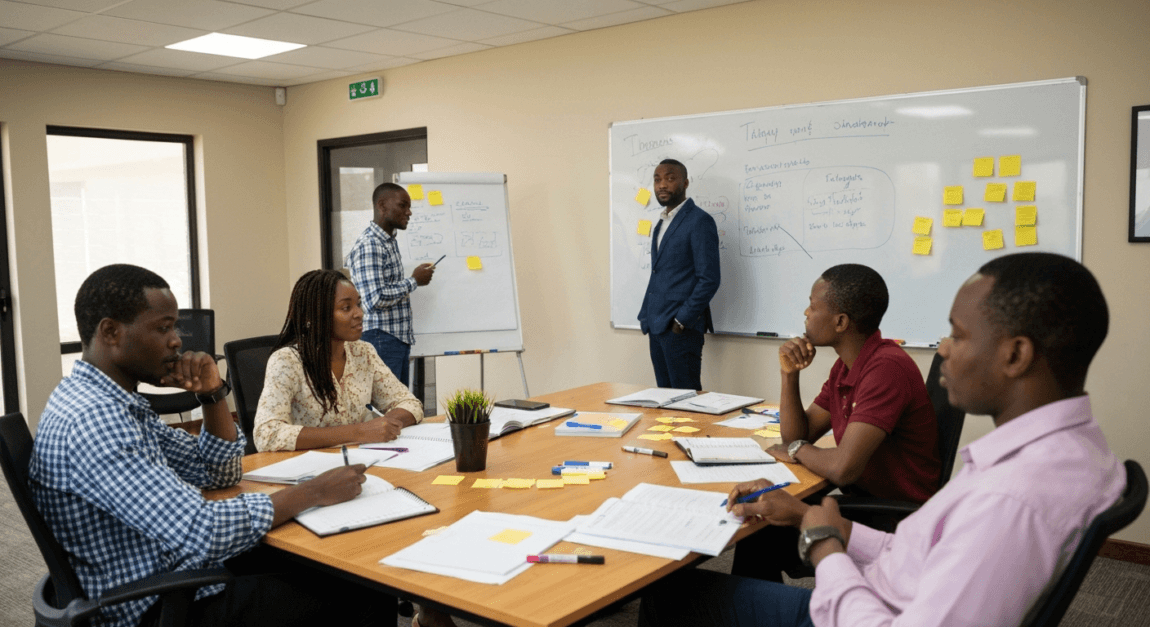 Building a High-Performance Team in Botswana 2 Diverse team in Botswana attending a training session in a conference room