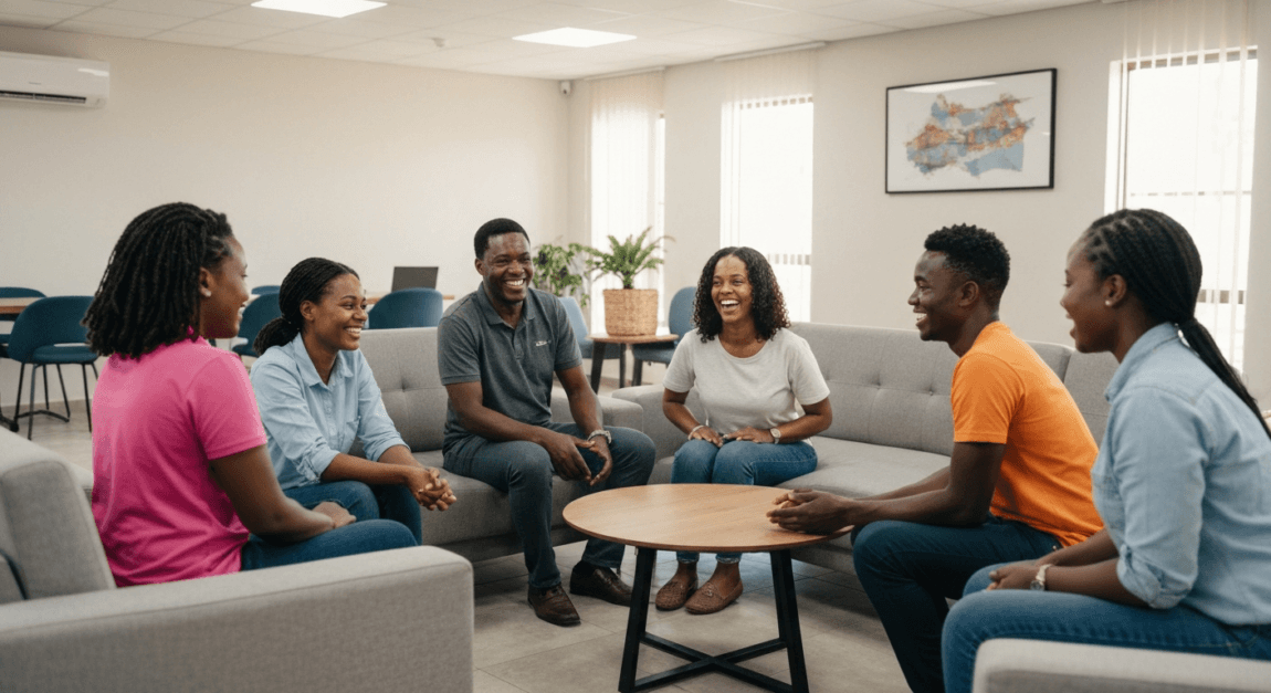 Building a High-Performance Team in Botswana 5 Botswana office team engaging in a fun team-building exercise, promoting collaboration