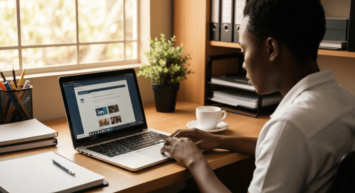Young African professional using LinkedIn for networking