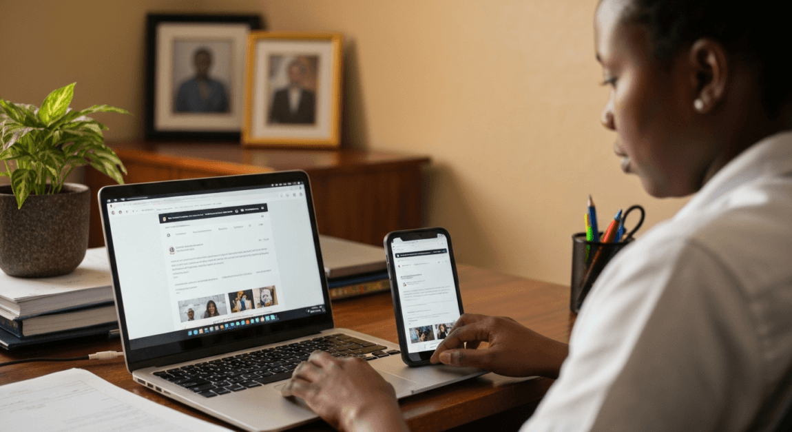 10 Tips for Running a Successful E-commerce Business in Botswana 1 Person optimizing an e-commerce website on a laptop and smartphone in Botswana.