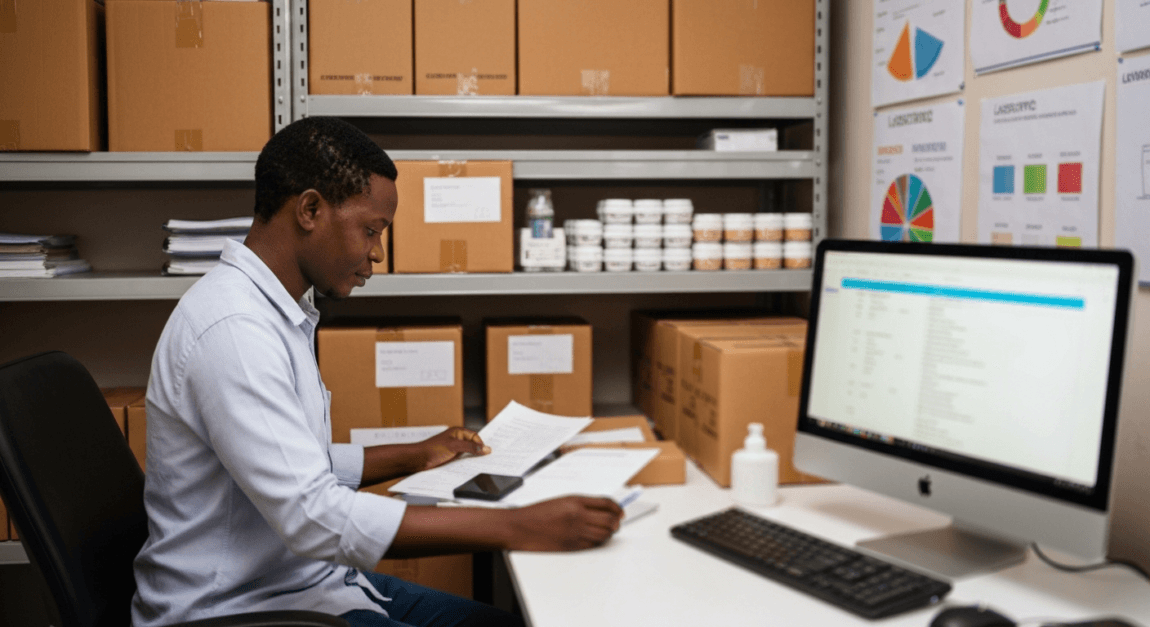 10 Tips for Running a Successful E-commerce Business in Botswana 3 Botwana SME owner managing inventory and packaging for delivery.