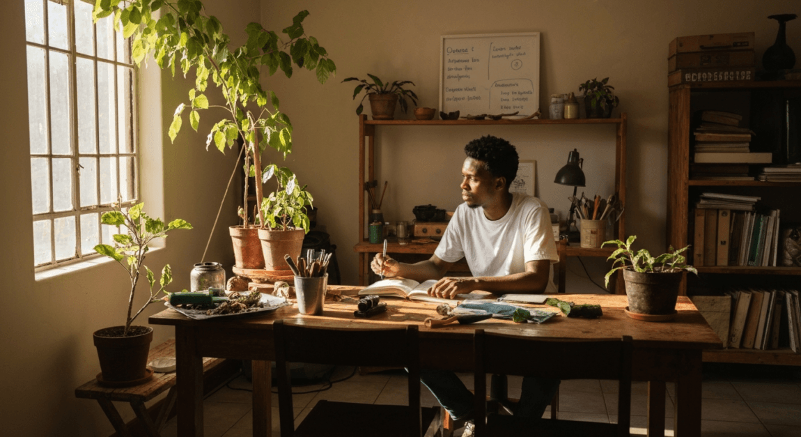 Organic Farming & Eco-Friendly Product Business Ideas 4 Entrepreneur brainstorming organic farming with marula and local crops focus