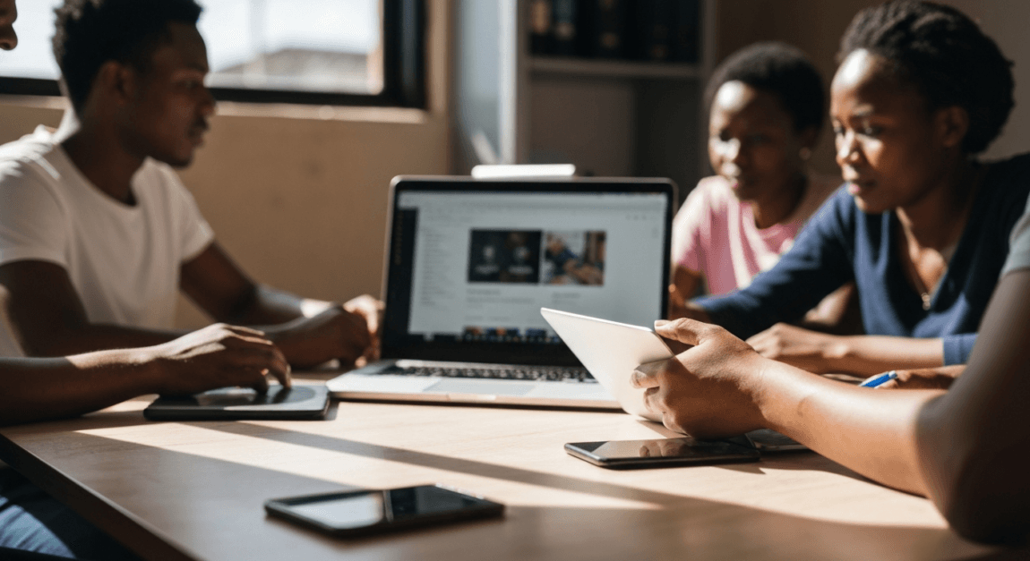 Botswana office team updating software on laptops