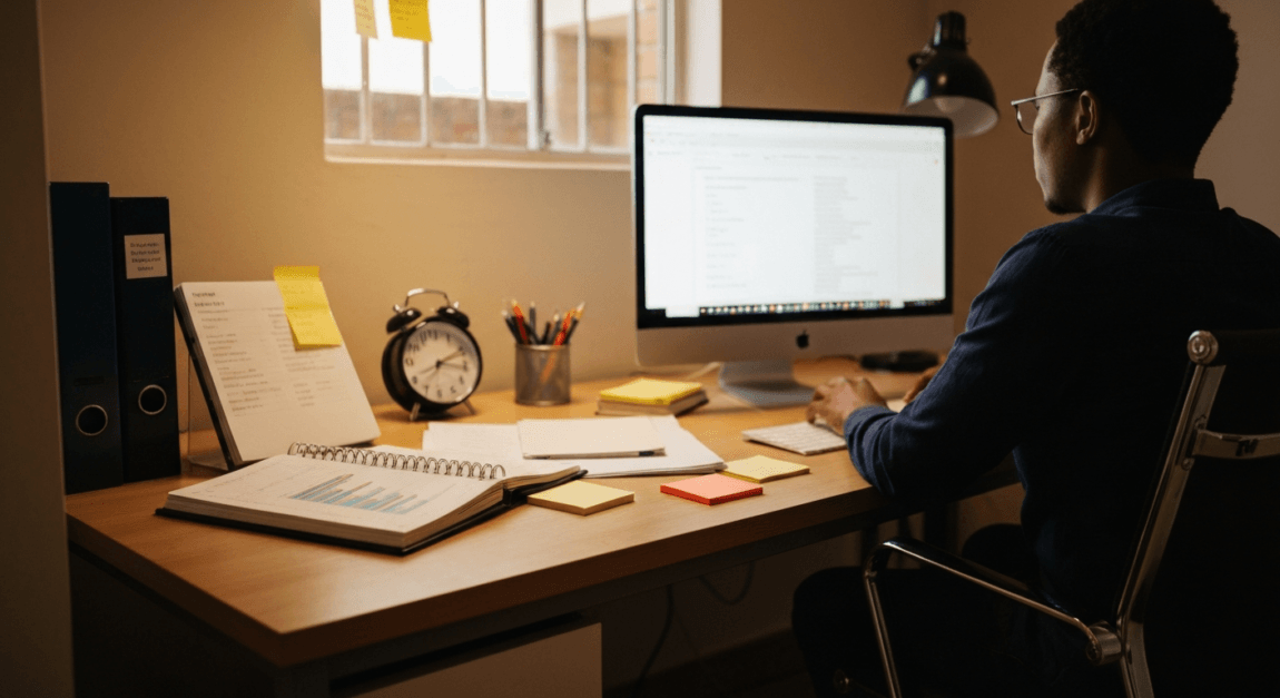 Goal Setting & Time Management for Entrepreneurs 2 Botswana entrepreneur using time management tools in an office.