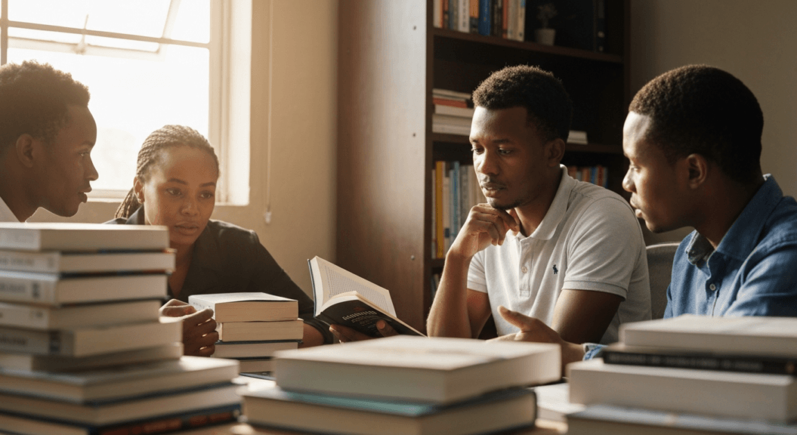 Motivational Books to Keep Entrepreneurs Inspired 3 Botswana entrepreneurs engaged in a reading routine to cultivate an inspirational mindset.