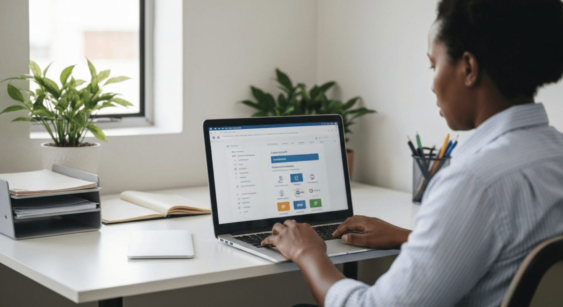 Small business owner in Botswana using accounting software to manage taxes