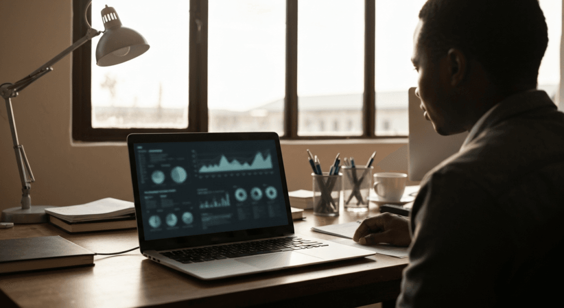 Botswana office with digital tracking on screen to enhance procurement transparency