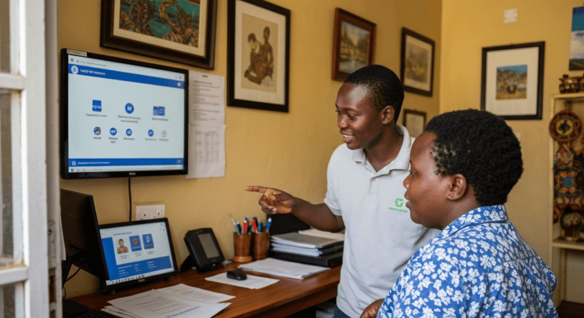 Motswana customer engages with a loyalty program explained by a local business employee