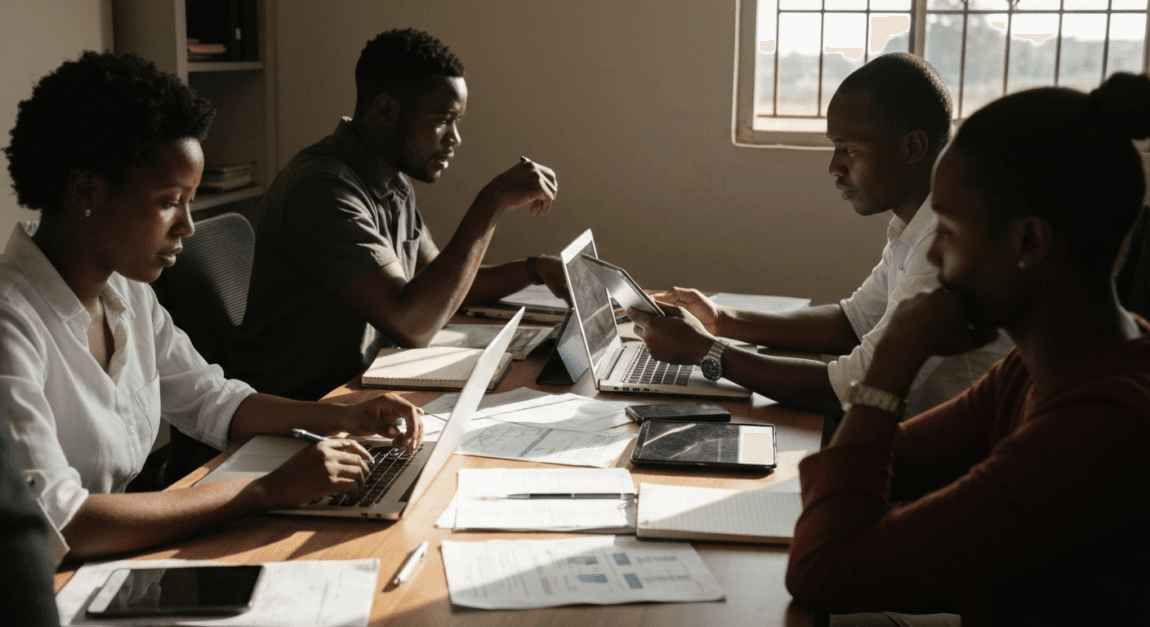 Unique & Creative Business Ideas to Inspire You 6 Team of Botswana entrepreneurs conducting market research in an office setting