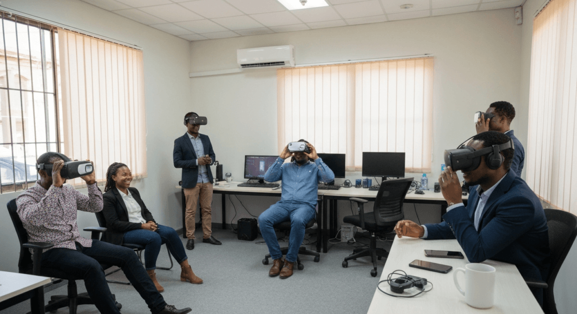 Unique & Creative Business Ideas to Inspire You 3 Entrepreneurs experiencing virtual reality as part of innovative event services