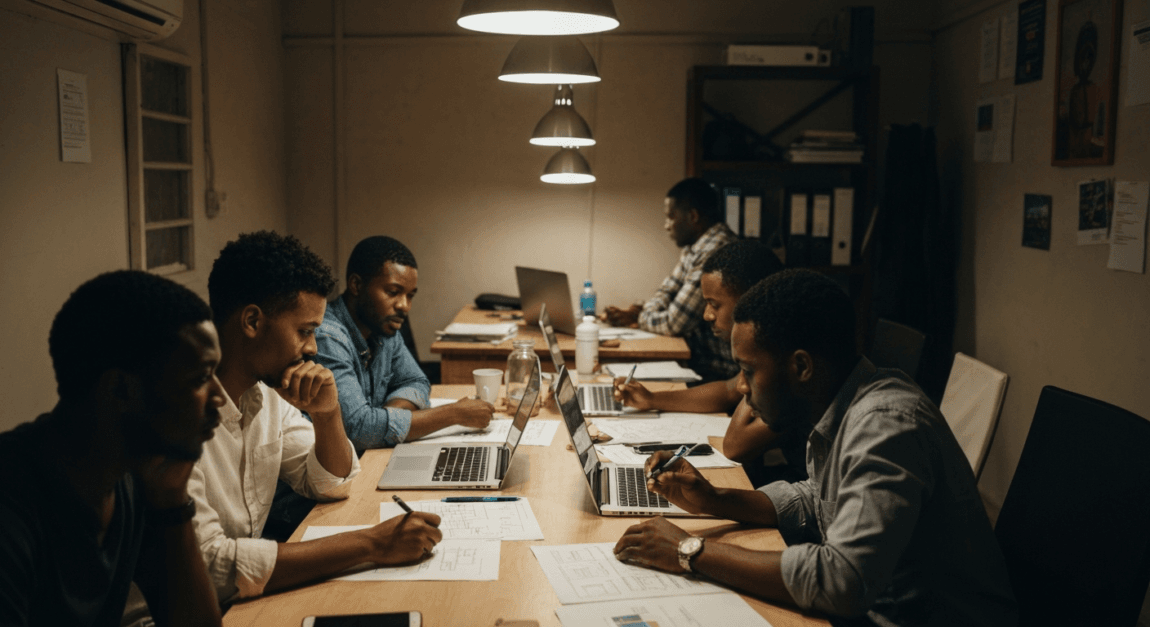 Unique & Creative Business Ideas to Inspire You 7 Entrepreneurs testing a minimum viable product in a Botswana office