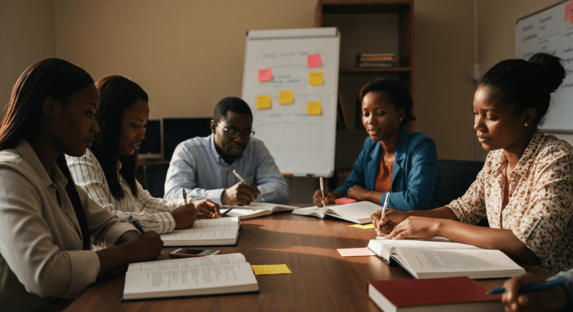 Case Studies: How Reading Books Changed Entrepreneurial Journeys 5 Botswana SME team applying book knowledge in a meeting