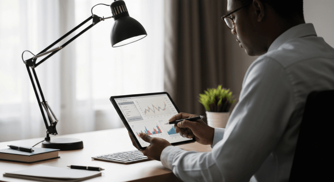 SWOT Analysis for Business Planning 2 Professional in Botswana analyzing market opportunities with a digital tool.