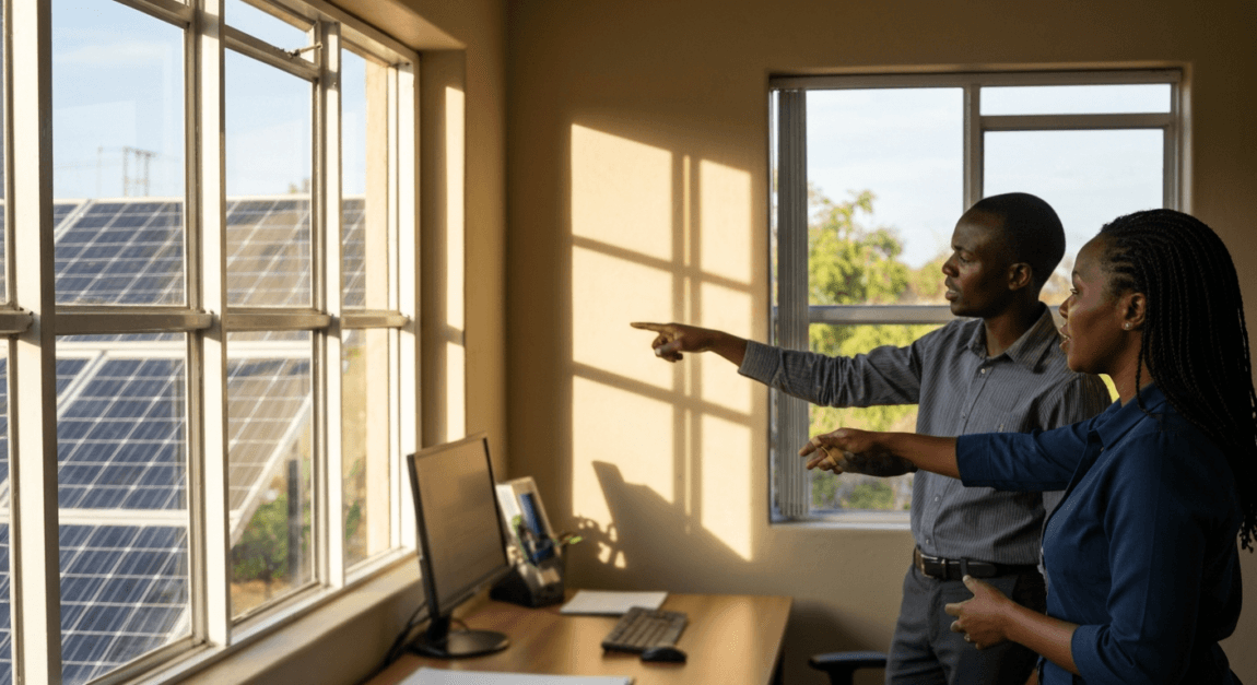 Sustainable Operations: Embracing Green Logistics in Botswana 3 Office with solar panel view highlighting renewable energy use for efficiency