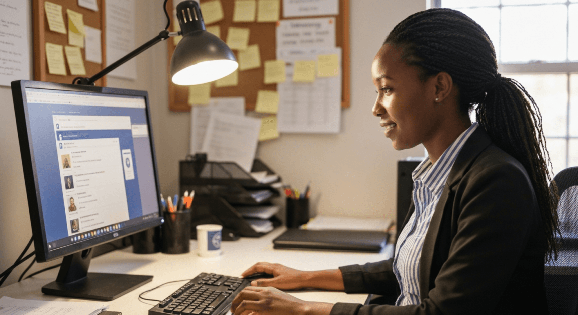 Top 5 Online Business Directories in Botswana to List Your Company 2 Entrepreneur in Botswana updating a Facebook Business Page in home office