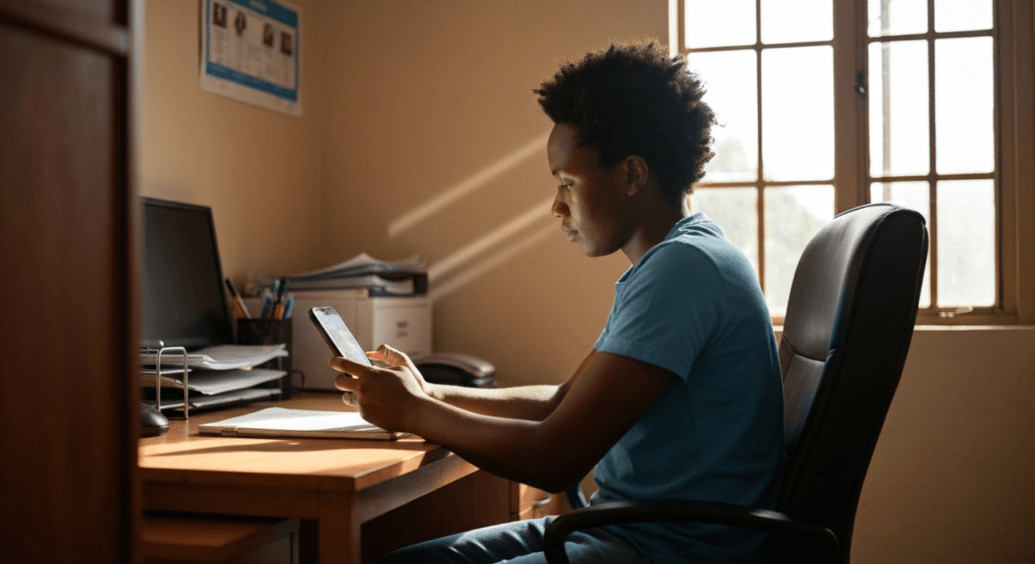 Lead Nurturing Strategies to Convert Prospects into Customers 2 Entrepreneur in Botswana using WhatsApp on a smartphone for business follow-ups.