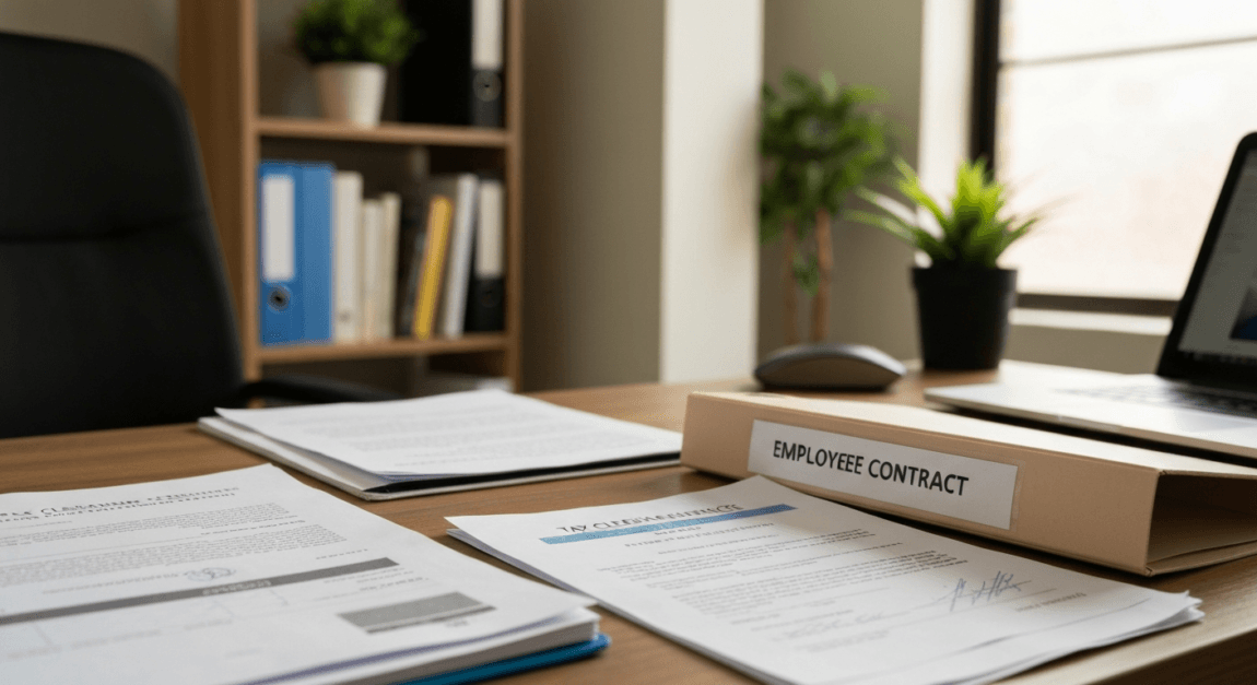Business documents and tax clearance certificate on a desk in Botswana office.