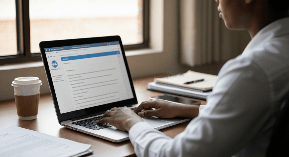 Person submitting deregistration application on a laptop in Botswana.