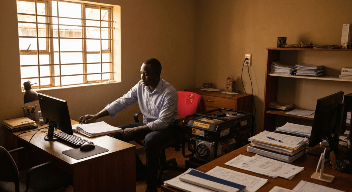 Risk Management and Business Continuity Planning in Botswana 4 Business owner inspecting a generator for electricity backup during downtime