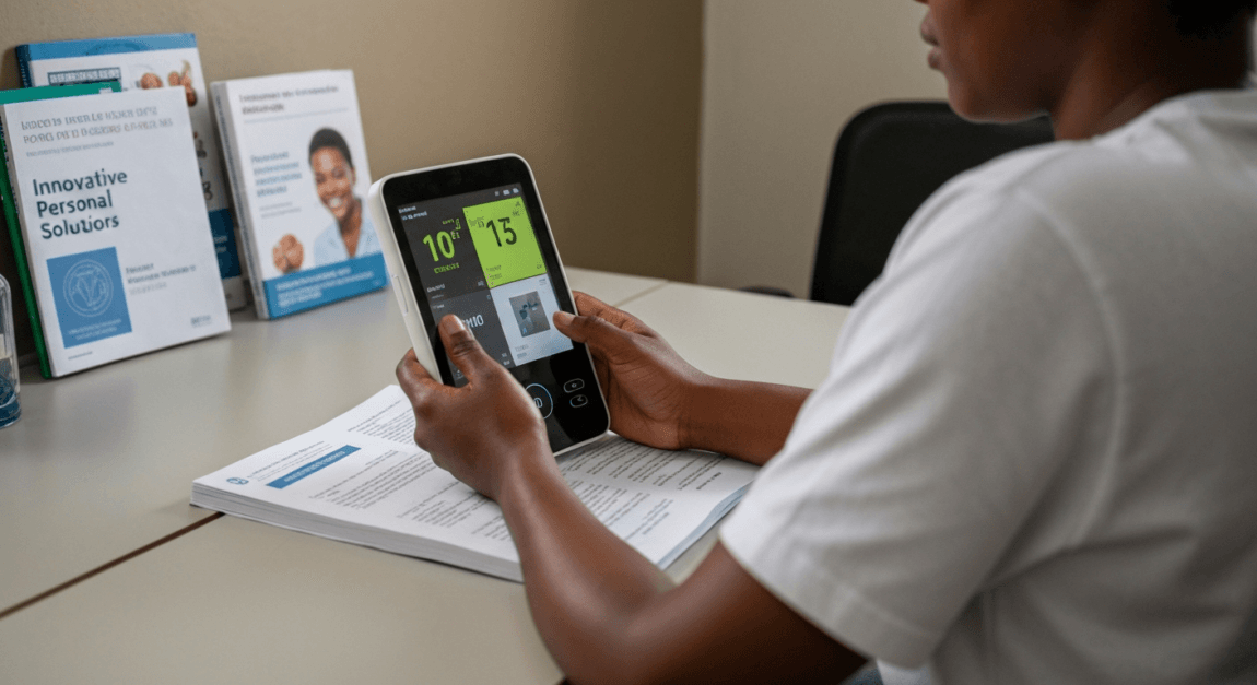 Person using a portable health gadget tailored for Botswanan needs