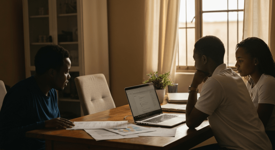 AI-driven product recommendations being discussed in a Botswana office setting.