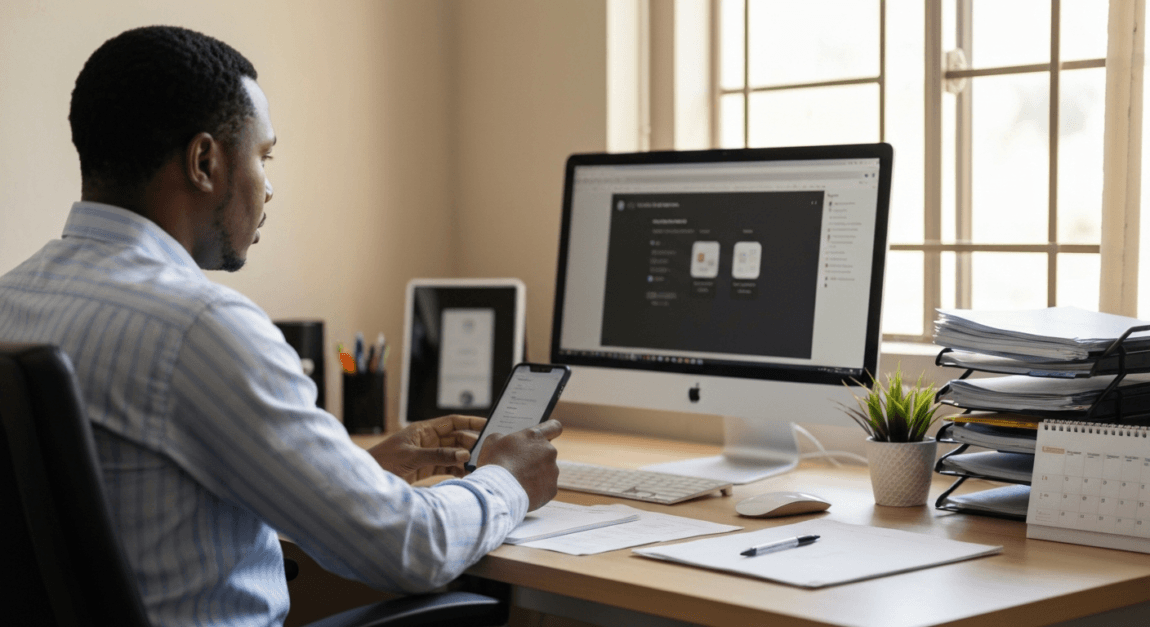 Botswana business manager using automation tools in their workspace