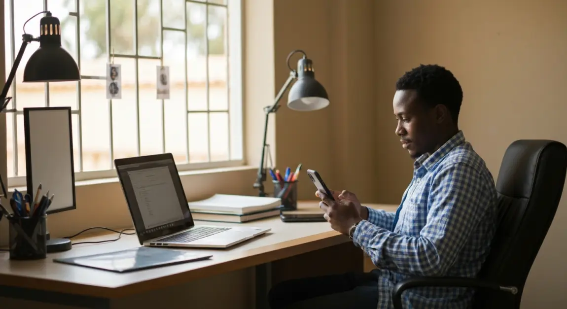 Person in Botswana using a smartphone for online shopping