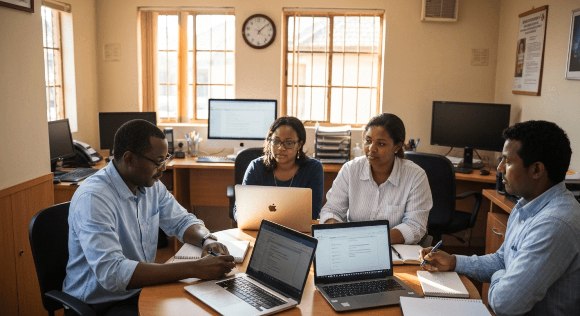 Botswana business team discussing AI technology use