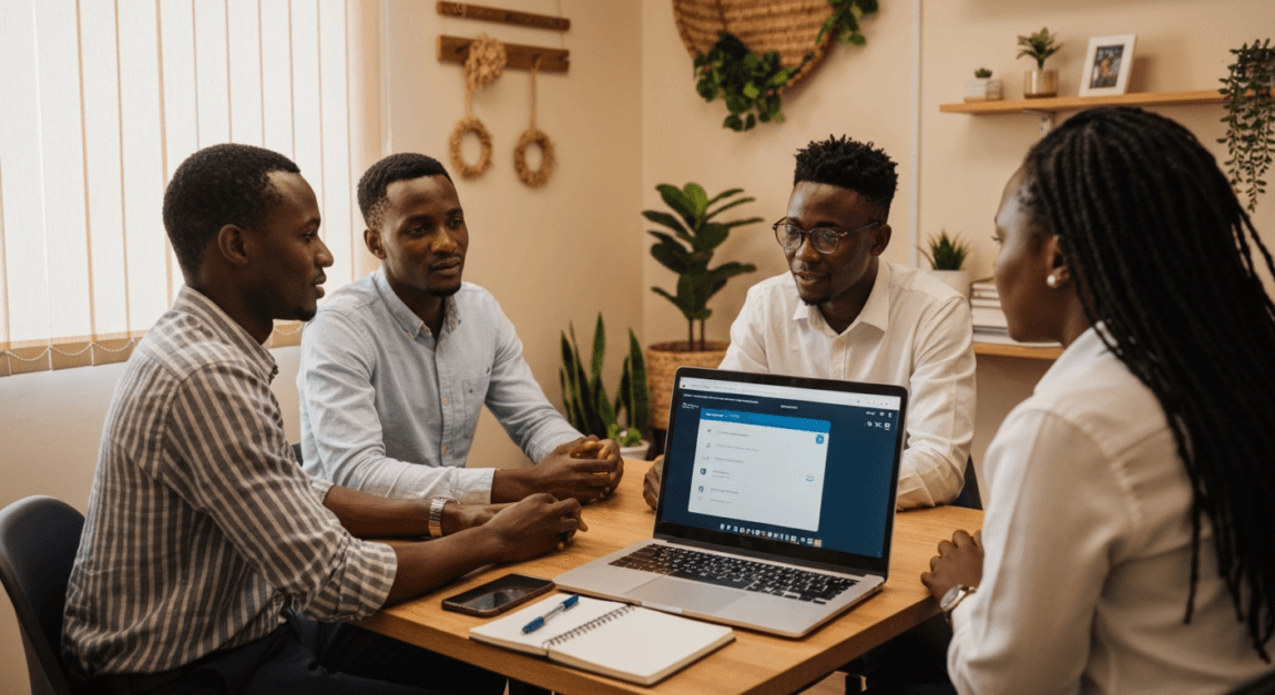 Botswana SME team planning AI solutions for lead capture inside office