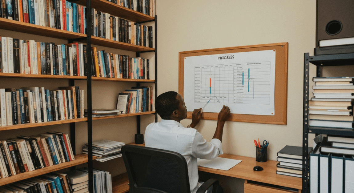 Why Business Planning is Important 8 Business owner in Botswana tracking progress with a chart
